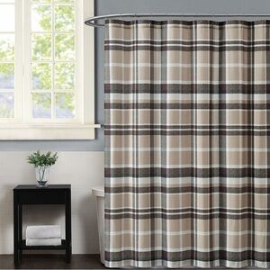 Paulette 72 In. Plaid Taupe Shower Curtain NWT